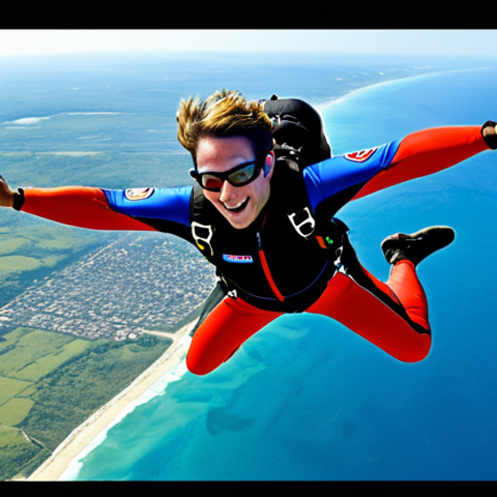 Skydiving Over Panama**
"A fully clothed skydiver in appropriate attire, freefalling over the Panama coastline, Caribbean Sea visible in the background, perfect anatomy, well-formed hands, clear blue sky, safe for work, professional photography, high quality, natural pose, modest clothing, appropriate content."
**