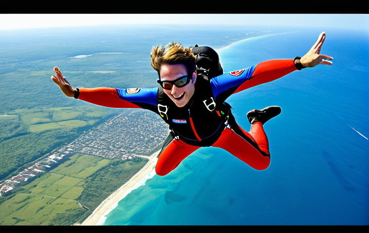 Skydiving Over Panama**

"A fully clothed skydiver in appropriate attire, freefalling over the Panama coastline, Caribbean Sea visible in the background, perfect anatomy, well-formed hands, clear blue sky, safe for work, professional photography, high quality, natural pose, modest clothing, appropriate content."

**
