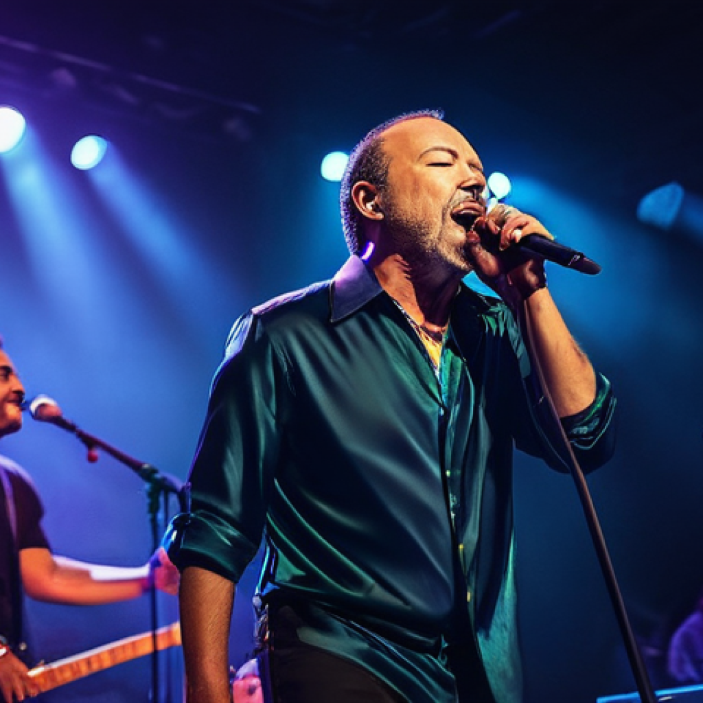 루벤 블라데스 음악과 정치 - **Prompt:** A vibrant and dynamic concert scene featuring Rubén Blades in his prime (1970s-80s), pas...
