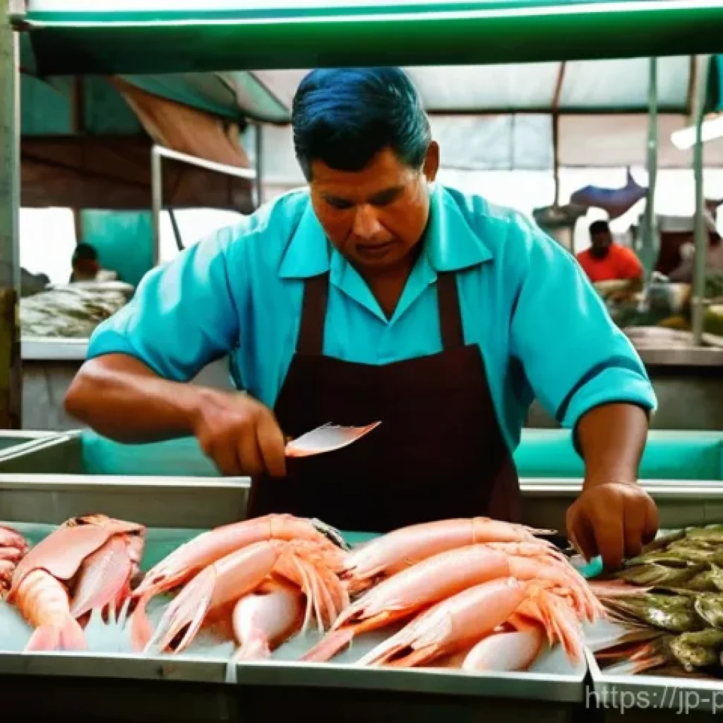 파나마의 대형 시장 탐방 - **A Bustling Panamanian Fish Market Morning**
Generate an image capturing the vibrant energy of ...