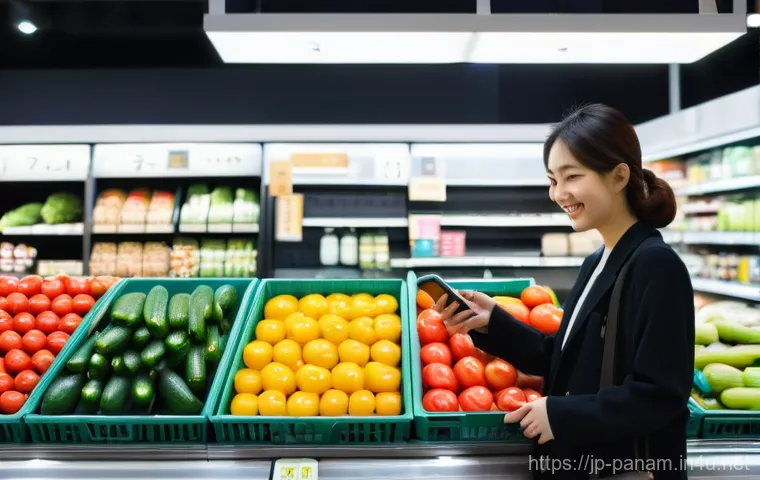 현지 마트 및 쇼핑몰 정보 - **Seasonal Supermarket Exploration**
    "A vibrant, well-organized Japanese supermarket aisle durin...