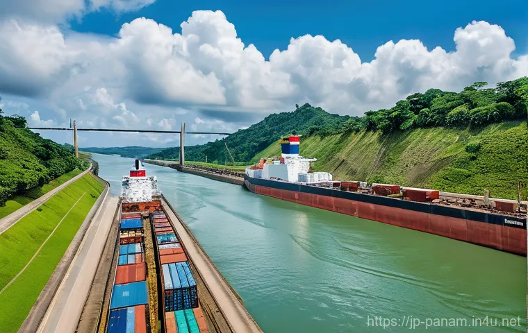 파나마의 워터파크 및 가족 여행지 - **Panama Canal Adventure: Family Marveling at the Locks**
    A vibrant, eye-level shot captures a d...