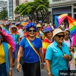 파나마의 LGBTQ 문화 - A vibrant pride parade scene in Panama City, featuring diverse people of various ages and ethnic bac...