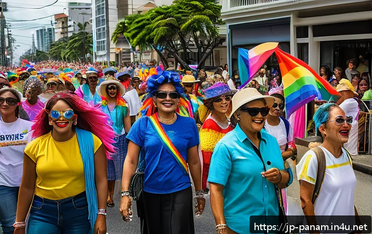 파나마의 LGBTQ 문화 - A vibrant pride parade scene in Panama City, featuring diverse people of various ages and ethnic bac...