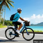 파나마에서의 자전거 여행 코스 - A beginner-friendly cycling scene along Panama&rsquo;s Pacific coastline during a sunny day, featuring a f...